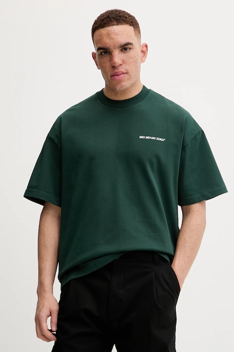 Хлопковая футболка MKI MIYUKI ZOKU Uniform мужская цвет зелёный с принтом UNIFORM.TSHIRT