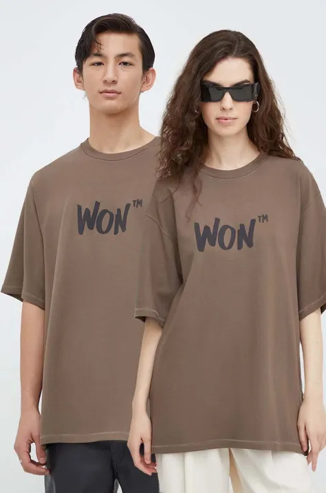 Won Hundred tricou culoarea maro, cu imprimeu 2999-12066