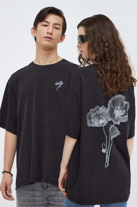 Bavlnené tričko Won Hundred čierna farba, s potlačou