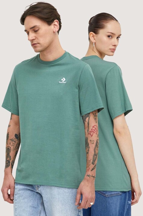 Converse tricou din bumbac culoarea verde, neted