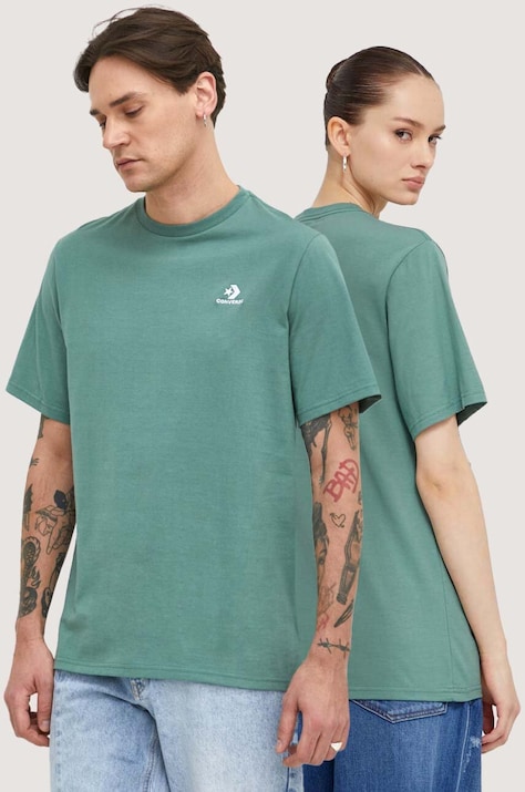 Converse t-shirt bawełniany kolor zielony gładki