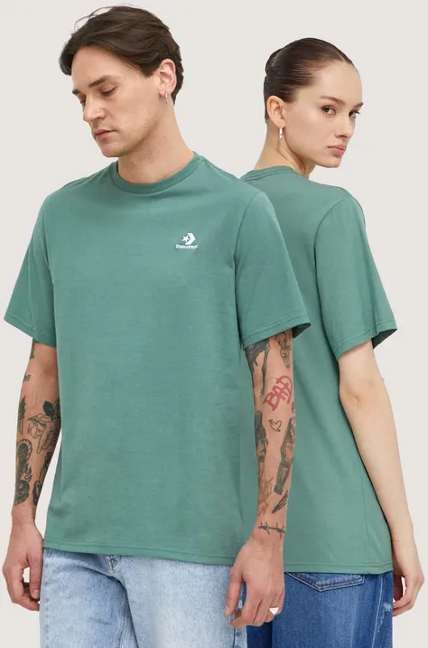 Bavlněné tričko Converse zelená barva