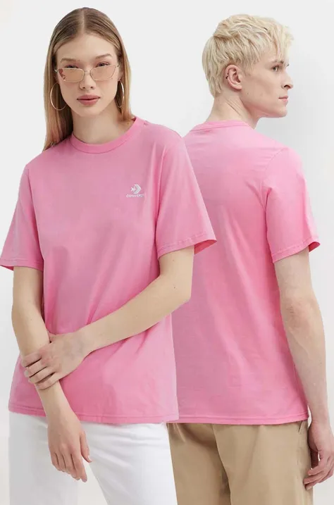Bavlnené tričko Converse ružová farba, jednofarebný