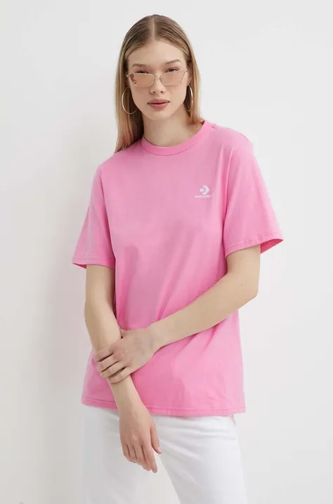 Bavlnené tričko Converse ružová farba, jednofarebný