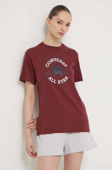 Bavlnené tričko Converse bordová farba, s potlačou