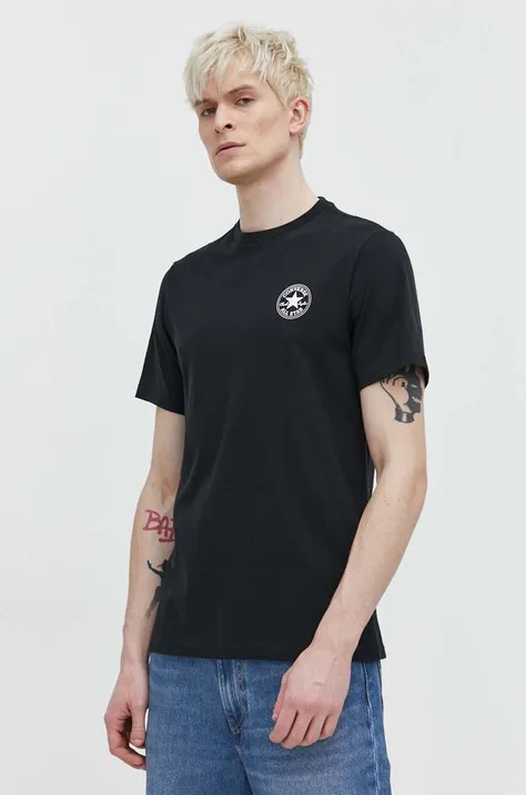 Bavlnené tričko Converse čierna farba, s potlačou