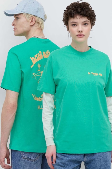 Bavlnené tričko On Vacation Beach Day zelená farba, s potlačou, OVC T145