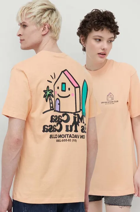 Bavlněné tričko On Vacation Mi Casa oranžová barva, s potiskem, OVC T149