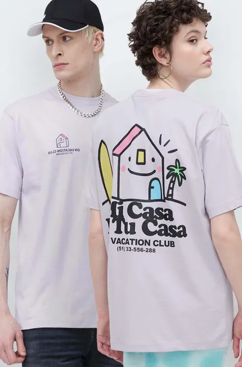 On Vacation tricou din bumbac Mi Casa culoarea violet, cu imprimeu, OVC T149