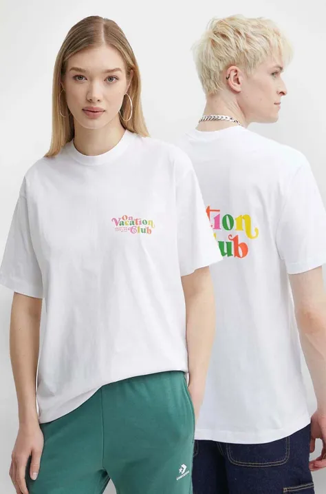 Βαμβακερό μπλουζάκι On Vacation Enjoy χρώμα: άσπρο, OVC T150