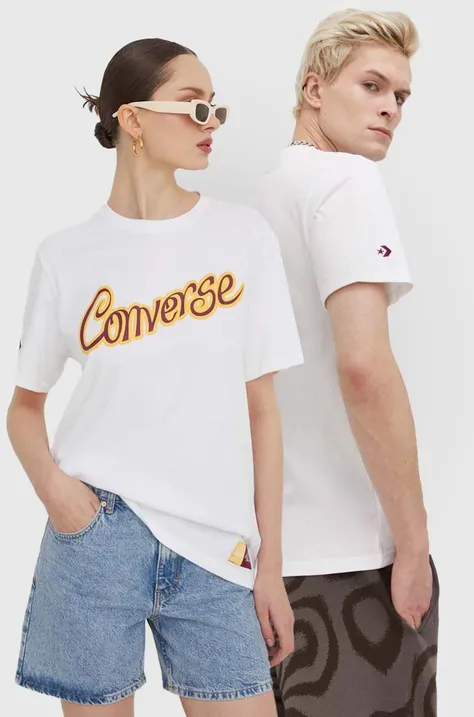 Bavlnené tričko Converse x Wonka biela farba, s potlačou