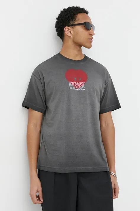 Diesel t-shirt bawełniany męski kolor szary z nadrukiem