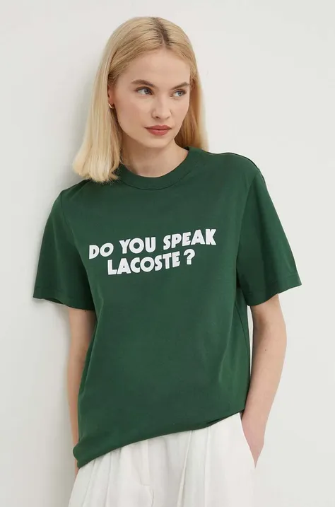 Памучна тениска Lacoste в зелено с принт