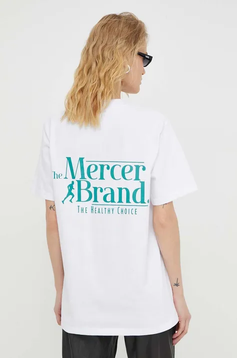 Bavlnené tričko Mercer Amsterdam biela farba, s potlačou