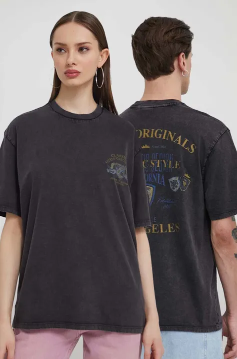 Памучна тениска Guess Originals в черно с принт