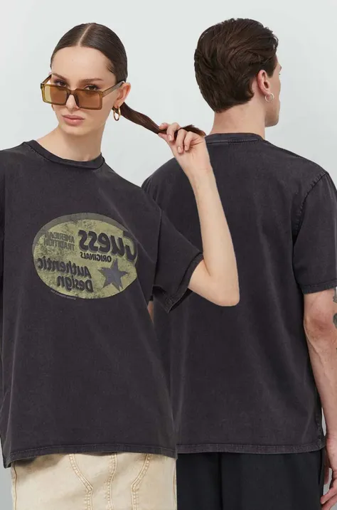 Bavlnené tričko Guess Originals čierna farba, s potlačou
