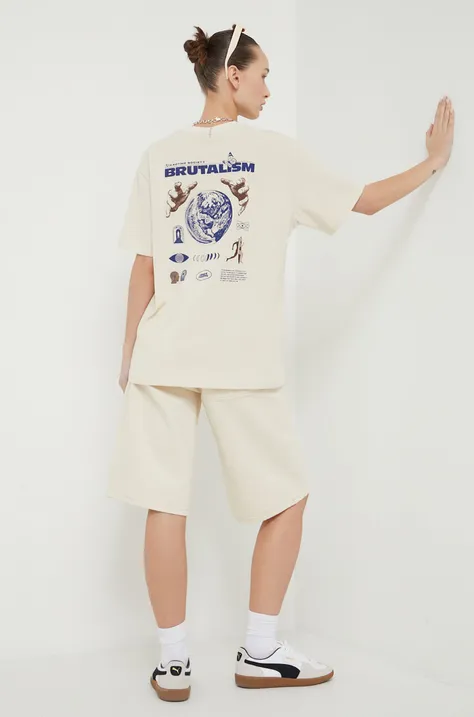 Pamučna majica Kaotiko boja: bež, s tiskom