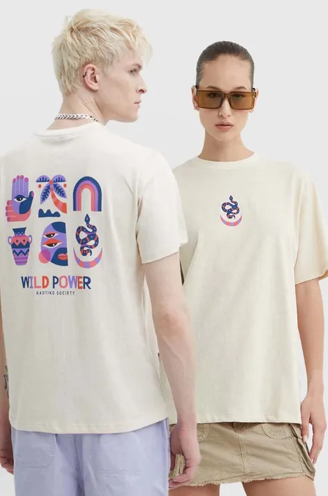 Bavlněné tričko Kaotiko béžová barva, s potiskem