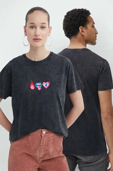 Bavlněné tričko Kaotiko černá barva, s aplikací