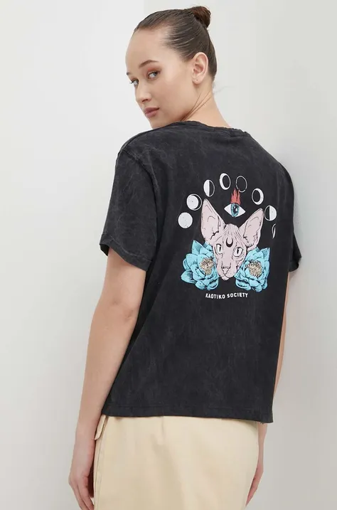 Bavlnené tričko Kaotiko dámsky, čierna farba