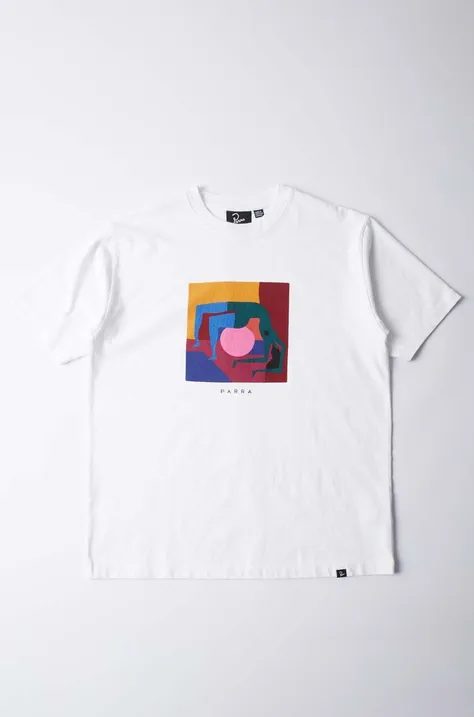 by Parra t-shirt bawełniany Yoga Balled kolor biały z nadrukiem 51208