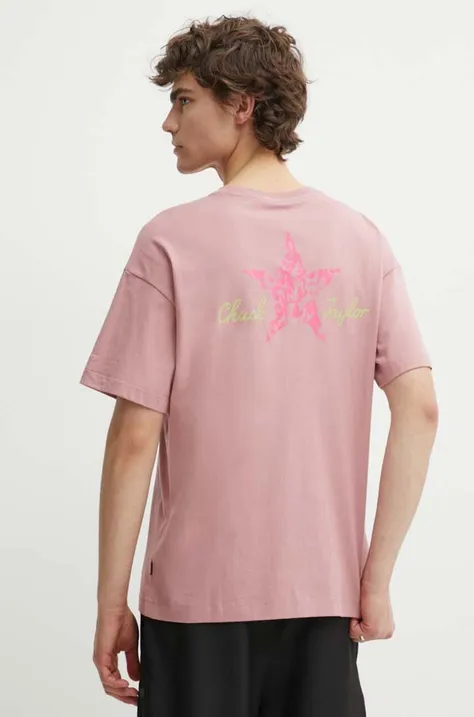 Bavlnené tričko Converse ružová farba, s nášivkou, 10025187-A02