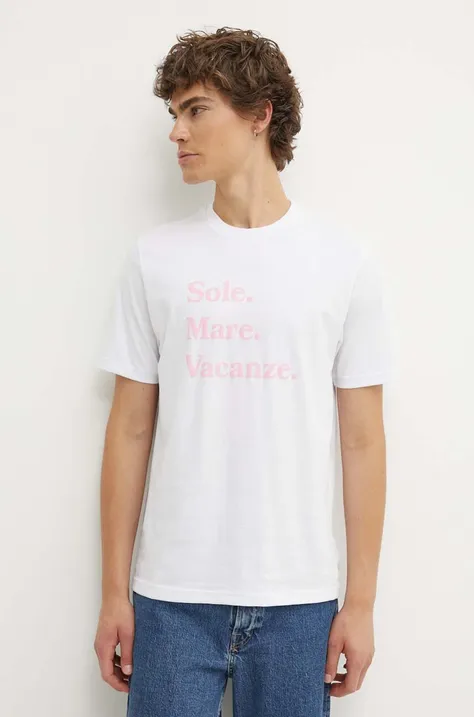 Bavlněné tričko Drivemebikini Sole Mare Vacanze bílá barva, s potiskem