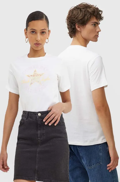 Bavlnené tričko Converse béžová farba, s potlačou, 10026362-A01