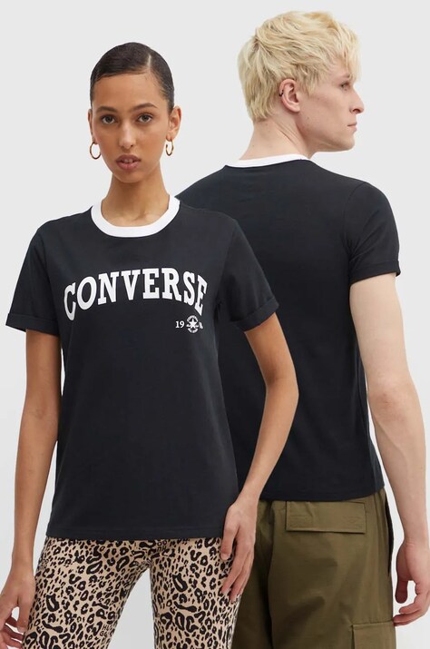 Bavlněné tričko Converse černá barva, s potiskem, 10026365-A02