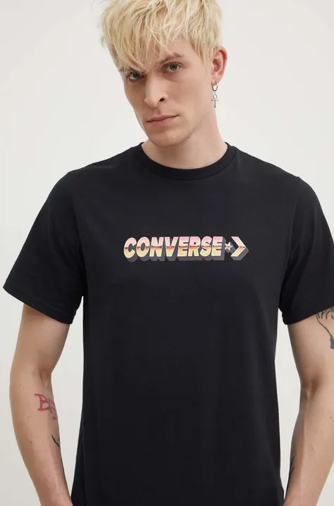 Converse t-shirt bawełniany kolor czarny z nadrukiem 10026416-A01
