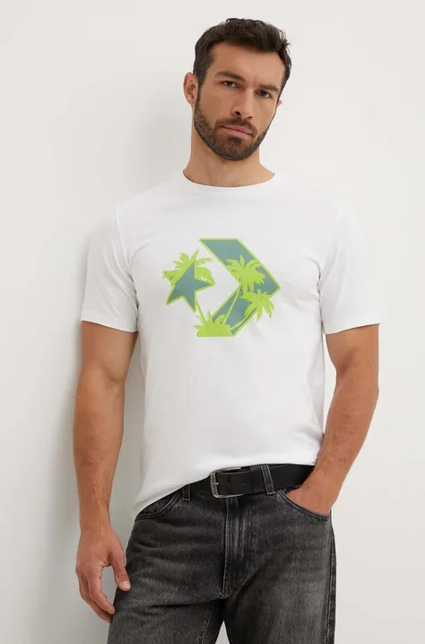 Bavlnené tričko Converse béžová farba, s potlačou, 10026417-A02