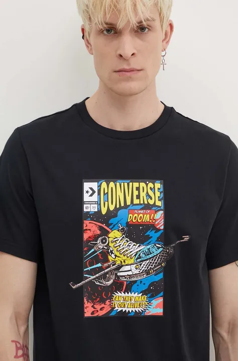 Pamučna majica Converse boja: crna, s tiskom, 10026425-A01