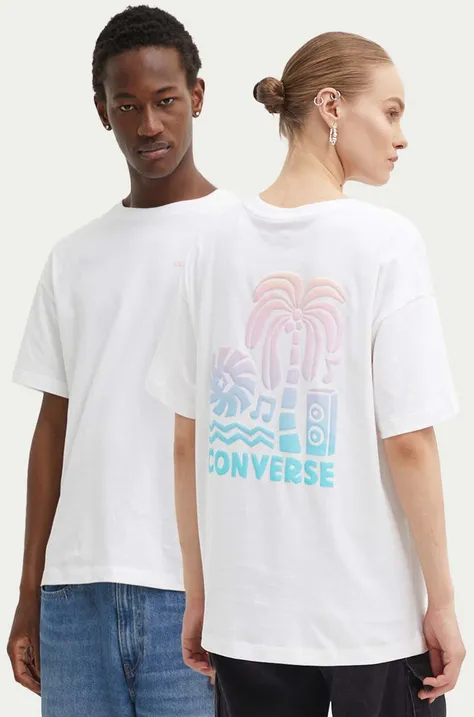 Βαμβακερό μπλουζάκι Converse χρώμα: άσπρο, 10027149-A01