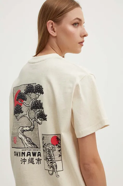 Bavlnené tričko Kaotiko béžová farba, s potlačou, AL040-01S-G00