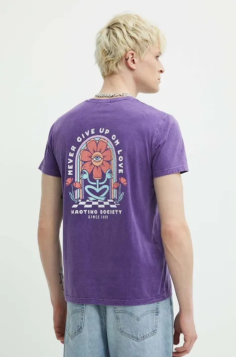 Bavlnené tričko Kaotiko fialová farba, s potlačou, AM007-01-G002