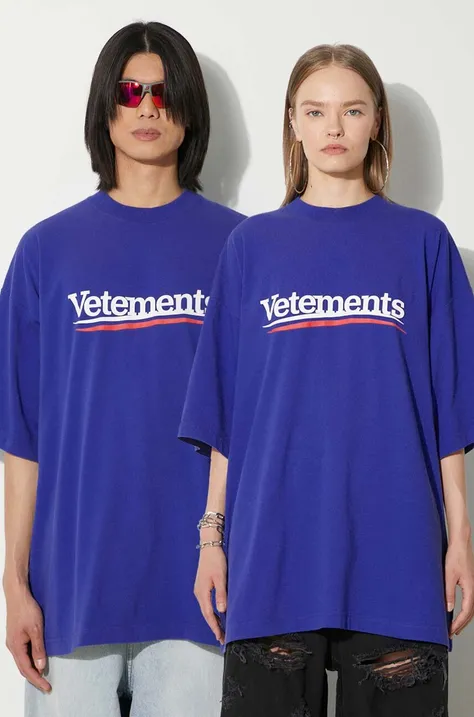 VETEMENTS t-shirt bawełniany Campaign Logo T-Shirt kolor niebieski z nadrukiem UE64TR440N