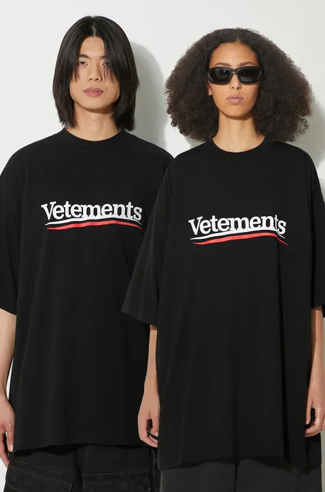 Bavlnené tričko VETEMENTS Campaign Logo T-Shirt čierna farba, s potlačou, UE64TR440B