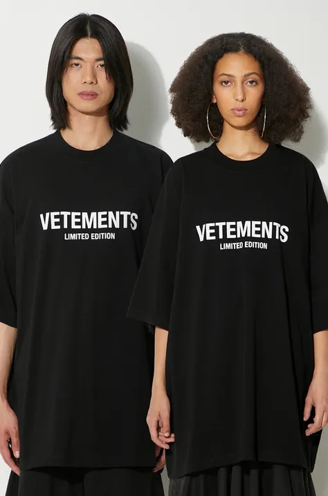 Bavlněné tričko VETEMENTS Limited Edition Logo T-Shirt černá barva, s potiskem, UE64TR800B