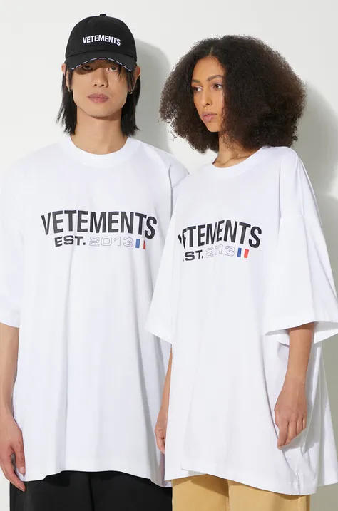 Bavlnené tričko VETEMENTS Flag Logo T-Shirt biela farba, s potlačou, UE64TR160W