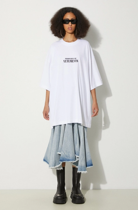 VETEMENTS tricou din bumbac Property Of Vetements T-Shirt culoarea alb, cu imprimeu, UE64TR330W