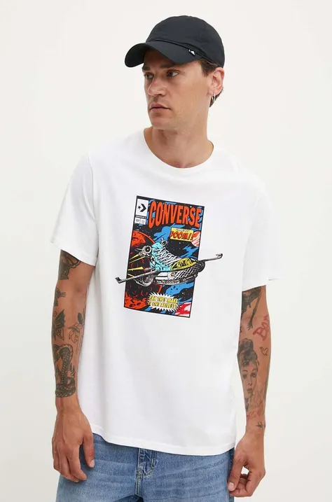 Памучна тениска Converse в бяло с принт 10026425-A02
