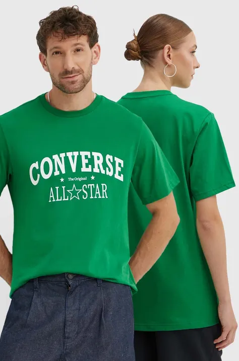 Bavlnené tričko Converse zelená farba, s potlačou, 10026458-A01