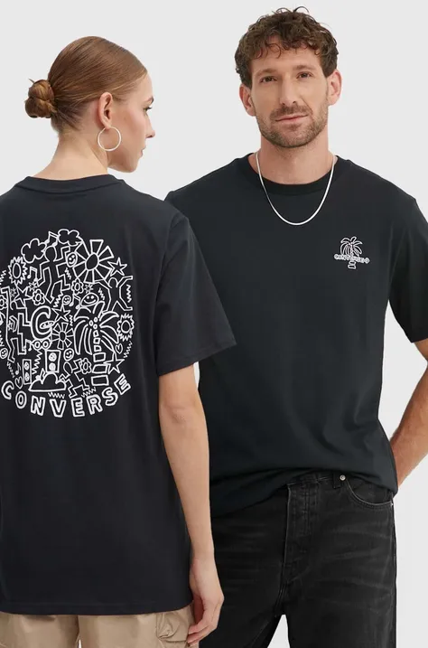Bavlnené tričko Converse čierna farba, s potlačou, 10027155-A01
