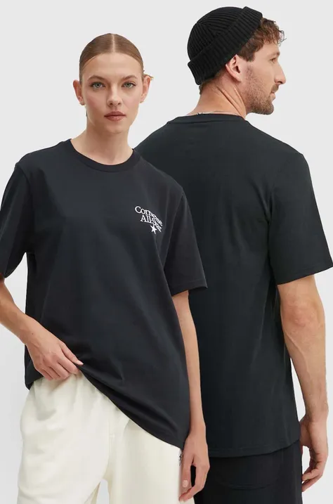 Bavlnené tričko Converse čierna farba, s nášivkou, 10026461-A01