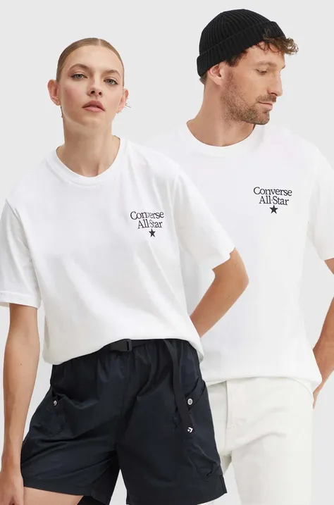 Bombažna kratka majica Converse bela barva, 10026461-A02