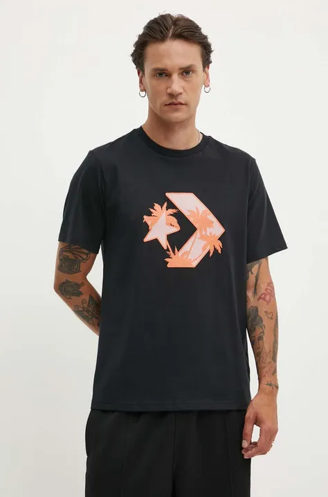 Bavlnené tričko Converse čierna farba, s potlačou, 10026417-A01