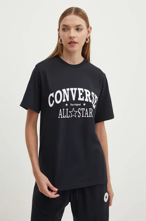 Bavlnené tričko Converse čierna farba, s potlačou, 10026458-A03