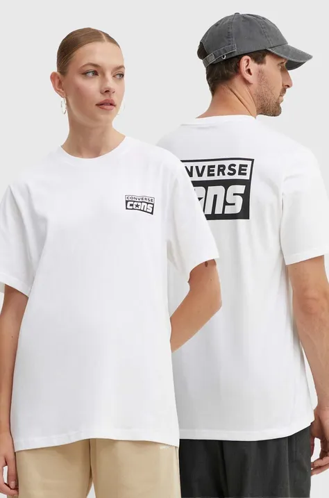 Bombažna kratka majica Converse bela barva, 10021134-A27