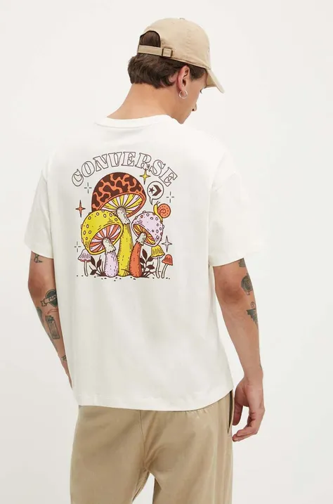 Bavlnené tričko Converse béžová farba, s potlačou, 10026363-A04