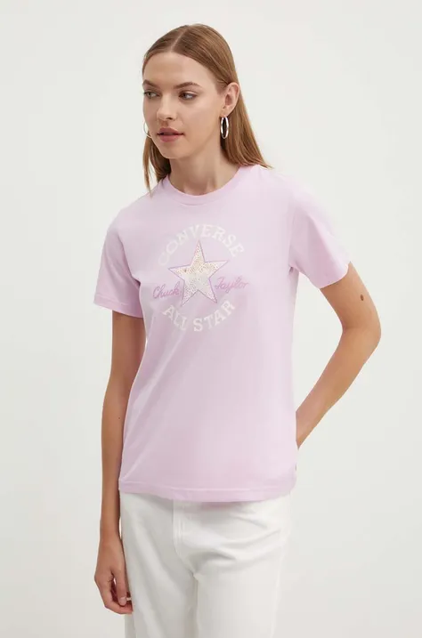 Βαμβακερό μπλουζάκι Converse χρώμα: ροζ, 10026362-A03